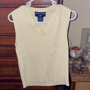 Ralph Lauren Pale Yellow Ribbed V-Neck Sweater Tank Top